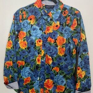 Jones New York Floral Shirt - Blue and Orange